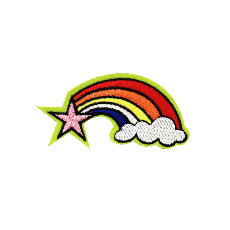 Custom neon factory stock Rainbow star cartoon cute kids jacket hats embroidery patches