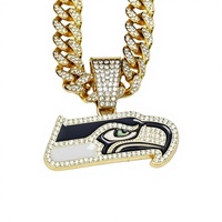Pendentif personnalisé de luxe pour homme, Seattle Seahawks, en alliage de zinc plaqué or et argent, chaîne en corde, style hip-hop, entièrement serti de cristaux, logo de l'équipe, cadeau