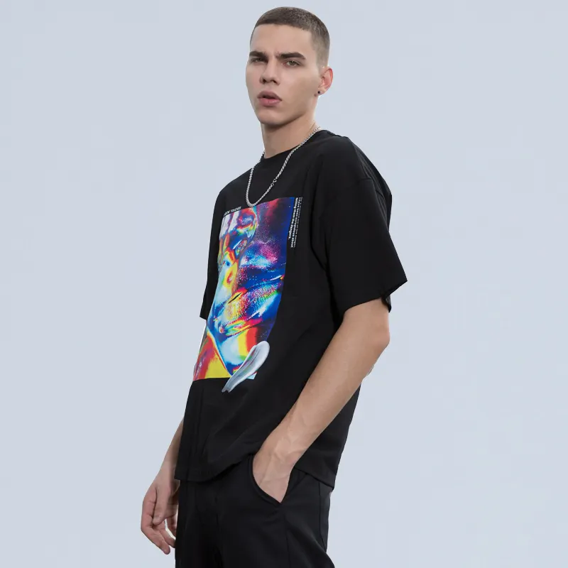 Streetwear personalizado Hip Hop Algodão T-shirt Mens Tshirts Impressão Sensível Ao Calor