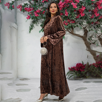 Robe Abaya Musulmane Vintage à Col Montant en Velours Froissé et Strass, en Polyester, pour le Moyen-Orient, l'Asie Centrale et l'Afrique