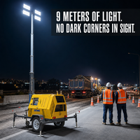 Phare télescopique diesel de 9 m, 160 000 lumens, LED haute luminosité, type remorque, éclairage pour engins de construction