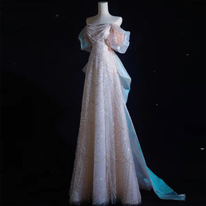 Mermaid Evening Gown For Women Off The Shoulder Ruffles Natural Waist Pink Color Coming Of Age Ceremony Dress - Product Image 2