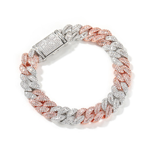 Bracciale e Collana da Uomo alla Moda, a Forma di Luna, con Zirconi Cubici Baguette CZ Iced Out, Tricolore, Stile Miami Cuban, Gioielli Regalo - Product Image 3