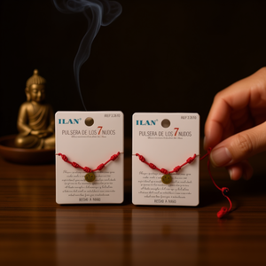 Bracelet Ilan à 7 nœuds en cordon rouge avec pendentif Smiley couleur argent et or fait main - Product Image 3