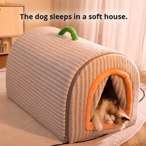 Ganzjährig Nutzbare Moderne Modische Abnehmbare Waschbare Umweltfreundliche Schwamm-Hundebetten Katzenbetten Große Geschlossene Warme Hausförmige Hütte - Product Image 4