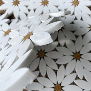 Gạch ốp tường nhà bếp, nhà tắm, họa tiết hoa cúc trang trí, đá mảnh ghép mầu cẩm thạch, họa tiết không đều, hình vuông, dùng cho nội thất - Product Image 5