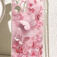 Coque de téléphone portable transparente en TPU souple avec impression de fleurs de papillons roses pour iPhone 11 12 13 14 15 16 17 Pro Max Air