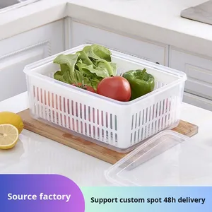 Scatola portaoggetti frigorifero cucina Organizer frutta verdura fresca scatole di stoccaggio cestino di scarico contenitori <span class=keywords><strong>dispensa</strong></span> - Product Image 2