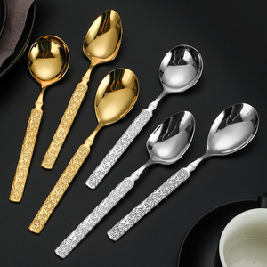 Cuchara de acero inoxidable 304 con diseño ovalado de glaciar, mango largo, duradera, para sopa y fiestas. - Product Image 1