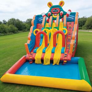 Toboggan aquatique gonflable commercial d'extérieur en PVC, thème monstre de dessin animé, 3 pistes, 12x5x6m, 500kg, pour usage résidentiel par les enfants, personnalisable - Product Image 6
