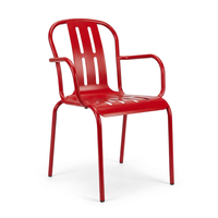 Fauteuil d'extérieur en aluminium rouge à lattes, empilable, pour patio et jardin