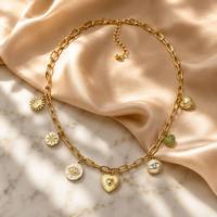 Collier vintage bohème plaqué or 18 carats avec multiples breloques pour femme, pendentif esthétique cœur et œil Nazar, chaîne à maillons, bijoux en alliage de zinc à superposer