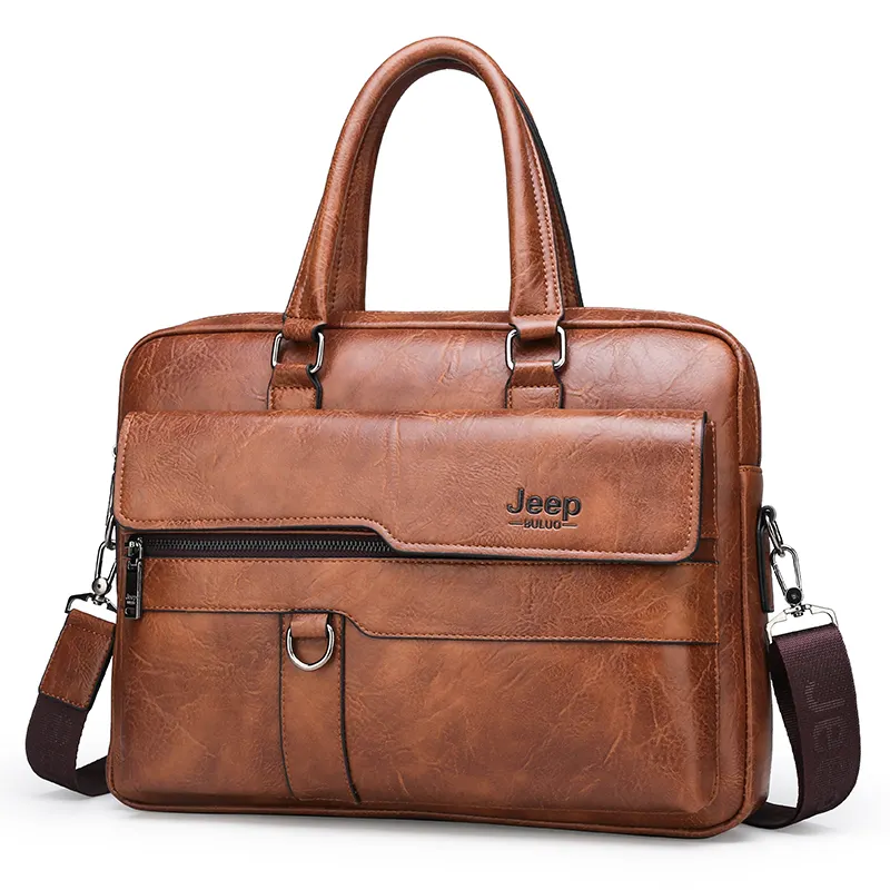 Design Business Laptop Waterproof Computer Genuine Leather Handbag Coffee Men Bag Soft Sided Leather Briefcase
