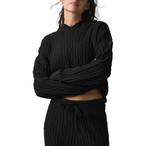 <span class=keywords><strong>Pull</strong></span> en cachemire mélangé à tricot torsadé uni pour femme, sur mesure en gros, doux, décontracté, à capuche, surdimensionné, de haute qualité - Product Image 3