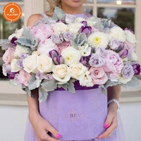 Boîte Cadeau Ronde en Daim pour Rose Éternelle Personnalisée, Emballage Floral Carré en Velours Rose pour Fleuriste, Boîte à Chapeau Florale