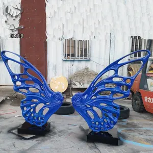 Outdoor Decoration Metal Craft Winged Butterfly Garden Statue Customized Large Blue Brass Sculpture For Sale