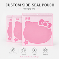 Pochette en forme de dessin animé avec logo personnalisé, rose mat, pour emballage alimentaire, bonbons, snacks, avec fenêtre transparente et fermeture éclair