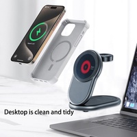 Cargador Inalámbrico Magnético Qi2 3 en 1, Estación de Carga Rápida de 15W, Base Plegable Compacta para Escritorio, Compatible con iPhone, Watch y AirPods