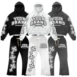 100% Baumwolle 500gsm Schwergewicht Säuregewaschenes Maßgefertigtes Vintage Zweiteiler-Set |   Hoodie & Jogginghose mit Sonnengebleichter Grafik im Streetwear-Stil - Product Image 2