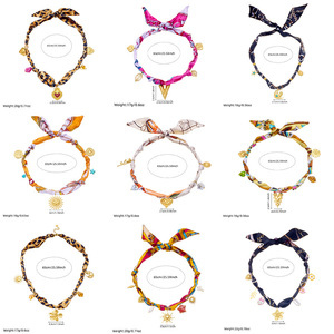 Elegant Printed Silk Scarf Necklace With Heart Sun Pendant For Party Leisure Wear N3623 N3631 - Product Image 5
