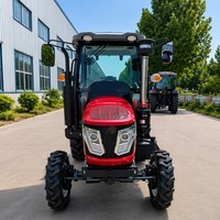 Tracteur agricole diesel 4x4 rouge 70 CV avec cabine vitrée, phares LED, machine agricole robuste