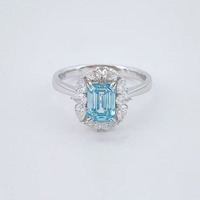 Anello con Diamante Blu Sintetico Taglio Smeraldo, Placcato in Oro Bianco 18K, Gioiello Raffinato per Fidanzamento e Matrimonio, Fede Nuziale