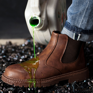 Aterproof-botas de seguridad de cuero y goma para hombre, calzado de trabajo con punta de acero, sin encaje - Product Image 4