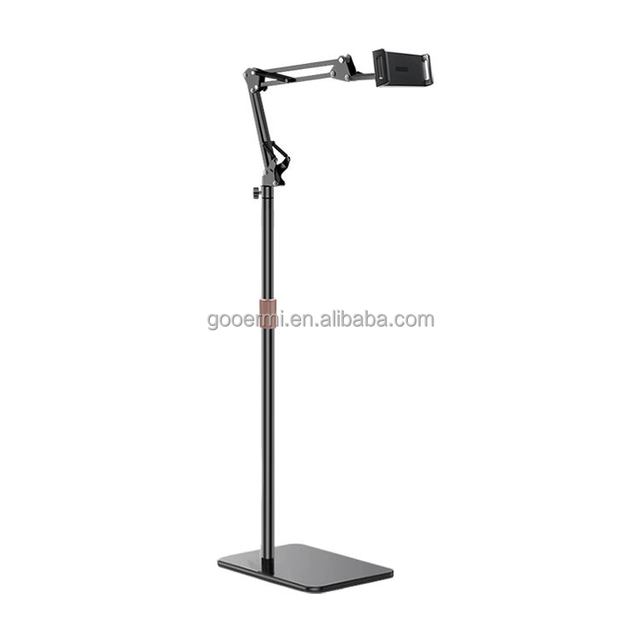 Gooermi MS-208 Adjustable 59in Black Floor Stand with Boom Arm and Phone Tablet Adapter
