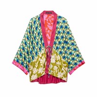 PB&ZA Femme 2026 Nouvelle Collection Automne Blouses Décontractées à Imprimé Floral avec Ceinture Manches Longues Vintage Blusas Chic pour Femme