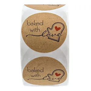 Tùy Chỉnh Cuộn Nhãn Baking Trang Trí Stickers Kraft Sticker Nhãn Nướng Với Tình Yêu Sticker