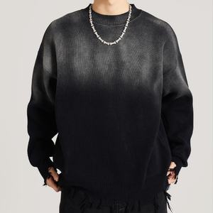 Round Neck Distressed Spring Fringe Print 100% Cotton Oversized <b>Fleece</b> <b>Sweater</b> Custom Logo Washed Men's Wholesale - Product Image 4