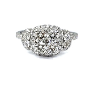 Wholesale Jewellery Stylish Design Top Quality 18k Solid White Gold Real Diamond Round Detailed Cluster Rings for Girl - Product Image 1