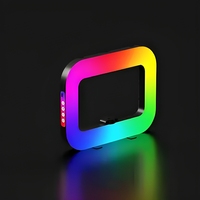 Anneau lumineux pour selfie RVB Lumière d'appoint LED carrée rechargeable à intensité variable avec support pour téléphone portable pour le maquillage et la diffusion en direct
