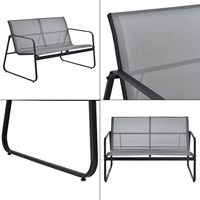 Ensemble de table basse de salon noir 4 meubles de jardin légers à cadre en acier banc pour 2 personnes avec table basse