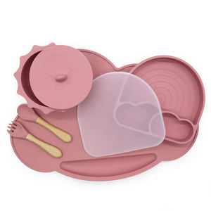 Conjunto de regalo para bebé recién nacido de grado alimenticio, plato de silicona con mantel, tazón de silicona, taza de paja, venta al por mayor - Product Image 3