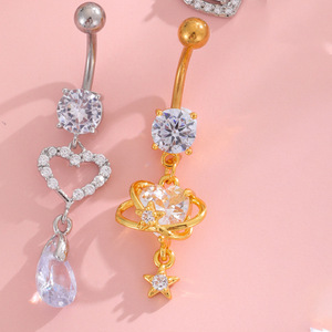 Anillo <span class=keywords><strong>de</strong></span> <span class=keywords><strong>Ombligo</strong></span> <span class=keywords><strong>de</strong></span> Zirconia con Diseño <span class=keywords><strong>de</strong></span> Estrella y Corazón, <span class=keywords><strong>de</strong></span> Acero Inoxidable, Joyería Sexy para Piercing Corporal - Product Image 4