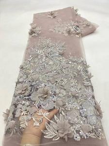 NI.AI Nuevo estilo Bordado Floral Secuencia Tela Cordón Ropa Material Tela de encaje con cuentas - Product Image 2