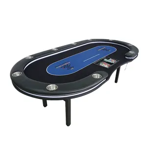 Factory Wholesale Custom 6 To 10 Player Poker Tables LED Light Casino Gambling Table For Poker Games Built-in Cup Holders