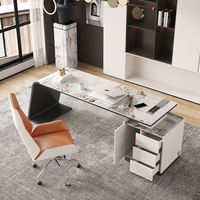 Bureau de direction moderne de luxe ergonomique et durable pour PDG/directeur, avec tiroirs en bois et surface en céramique/verre, assemblé