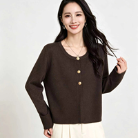 Cardigan en maille texturée à col rond pour femme, coupe courte et décontractée, veste tricotée de luxe à manches longues pour femme