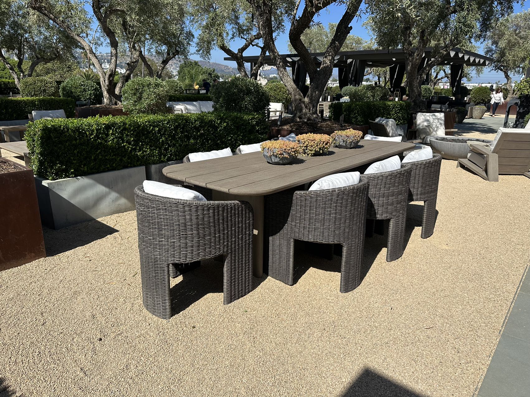 Modern Patio Wood  Garden Set Modern Outdoor Sofa Set Dinning solid teak Table with rattan chairs