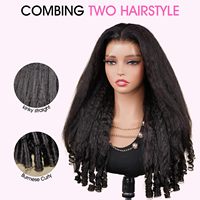 Perruque Kinky Straight avec Cheveux Humains Bouclés Birmans, Sans Colle, Prête à Porter, Perruque Frontale en Dentelle Transparente 9x6 avec Cordon de Serrage