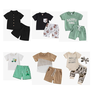 Conjunto de Ropa Infantil Unisex de Verano, 2 Piezas, Algodón, Sin Marca, Estilo Casual, Camiseta sin Mangas a Cuadros, Pantalones Cortos Estampados, Edades 0-12 - Product Image 4