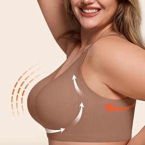 Reggiseno sportivo da donna <span class=keywords><strong>taglie</strong></span> forti, sottile, traspirante, push-up, in maglia, senza ferretto, con coppe a 3/4 e design senza cuciture - Product Image 5