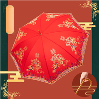 Parapluie de Mariage Chinois Doré à Long Manche Brodé de Dentelle pour Mariée, Grande Parapluie de Cérémonie pour Fille/Femme