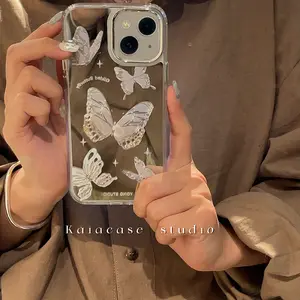 Ins Trending Full Protect Women Phone Shell Luxuriant Butterfly Mirror Suitable For IPhone 13 14 Promax Iphone Cases