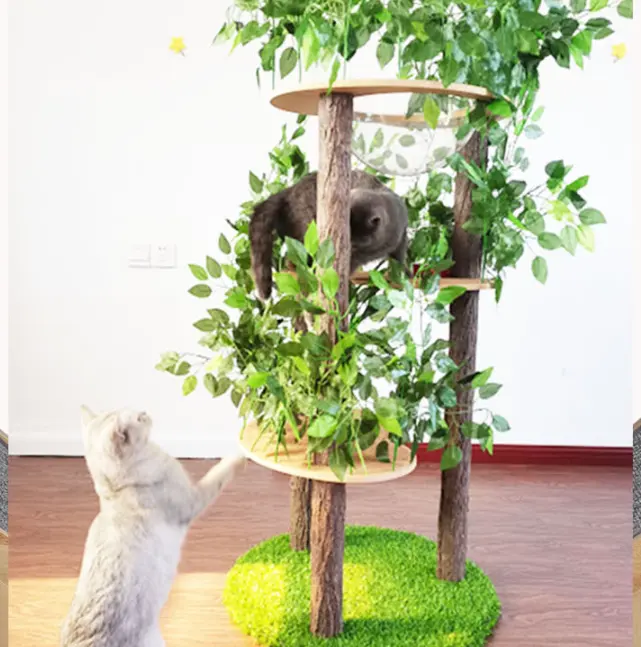 High Quality Pet Climbing Scratcher Cat Tower Wood Cat Tree with Sisal Scratching Posts Perches Houses