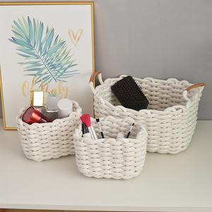 Woven <b>Basket</b> Cotton Rope Storage Box Rectangle Handmade Desk Organizer For Snacks Cosmetics Keys - Product Image 2