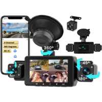 Caméra embarquée 4 objectifs WiFi 1080P 360° couverture complète, enregistreur DVR de voiture avec écran IPS 3,0 pouces, vision nocturne, capteur G et surveillance de stationnement 24h/24