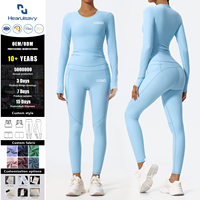 Ensemble de yoga respirant personnalisé pour femme avec logo, haut court à manches longues et leggings taille haute, tenue de sport pour l'entraînement